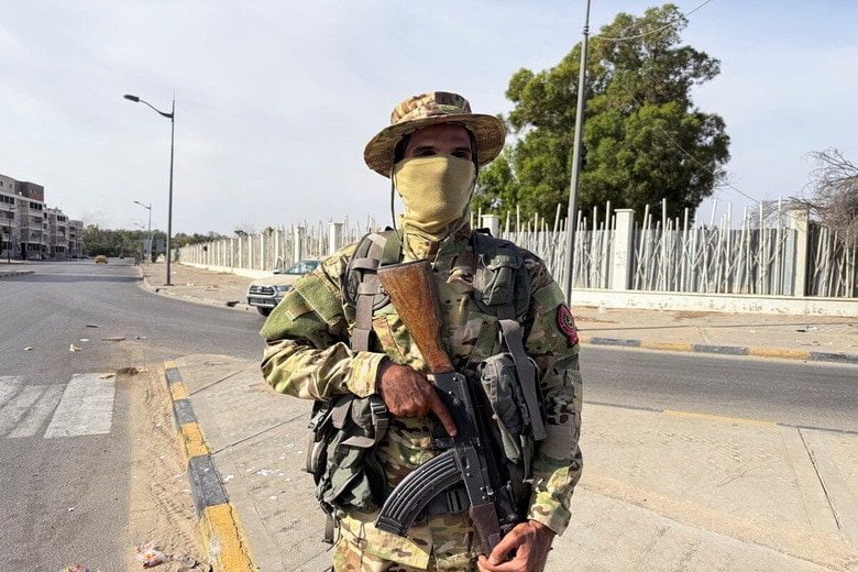 トリポリを警備する「第444旅団」。同旅団は今回の衝突の鎮静化に貢献したとされている　Ayman al-Sahili-REUTERS