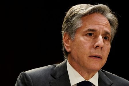 　５月２２日、ブリンケン米国務長官（写真）は、パプアニューギニアのマラペ首相と会談した。写真は１６日、ワシントンで撮影（２０２３年　ロイター/Elizabeth Frantz）