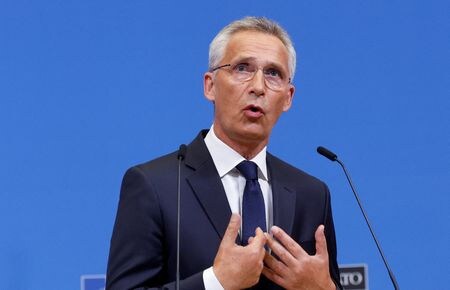 　９月２８日、ＮＡＴＯのストルテンベルグ事務総長（写真）は、ブリュッセルでデンマークのボドスコフ国防相と会談した。写真は９日、ブリュッセルで代表撮影（２０２２年　ロイター）