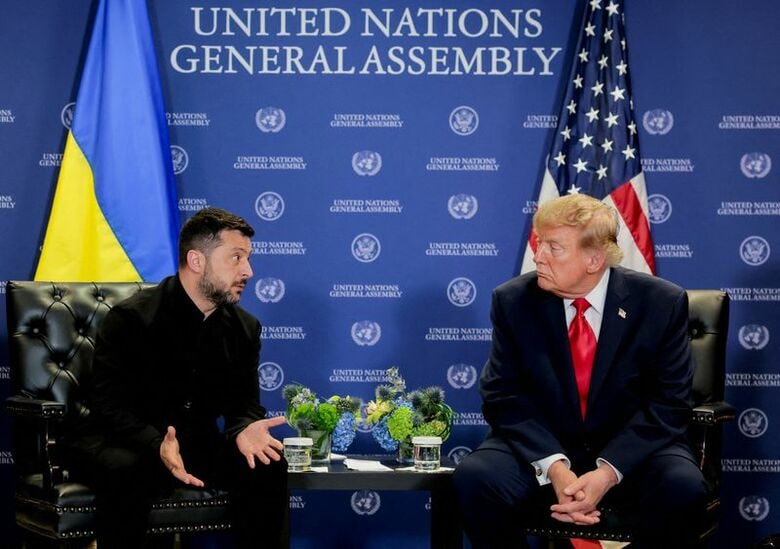 ゼレンスキー大統領と会談するトランプ米大統領。9月22日、米ニューヨークで撮影。REUTERS/Kylie Cooper