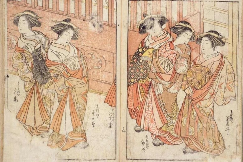 『青楼美人合姿鏡 員外』北尾重政（1世）/著,勝川春章//画　山崎金兵衛,蔦屋重三郎｢刊］　安永5（1776）年刊　国立国会図書館デジタルコレクション