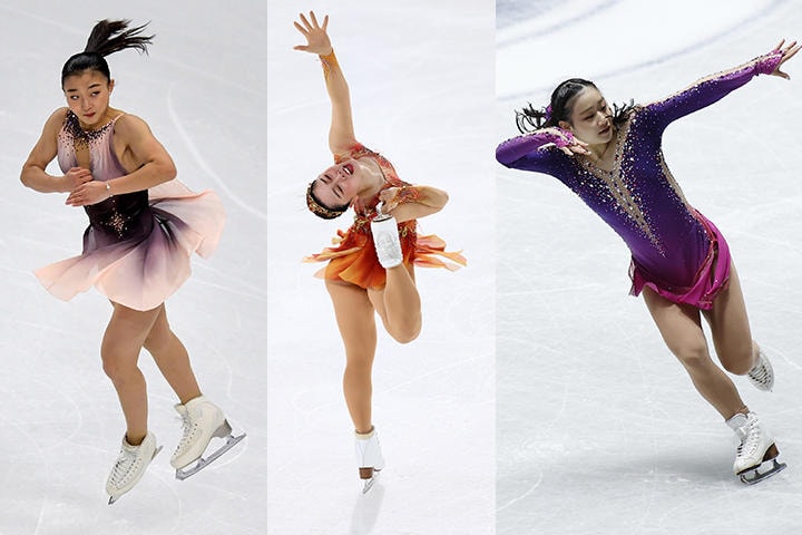 ロシアの牙城を切り崩すのは？（左から坂本花織選手、樋口新葉選手、河辺愛菜選手）　From Left：Pontus Lundahl/TT News Agency via REUTERS, Denis Balibouse-REUTERS, Issei Kato-REUTERS