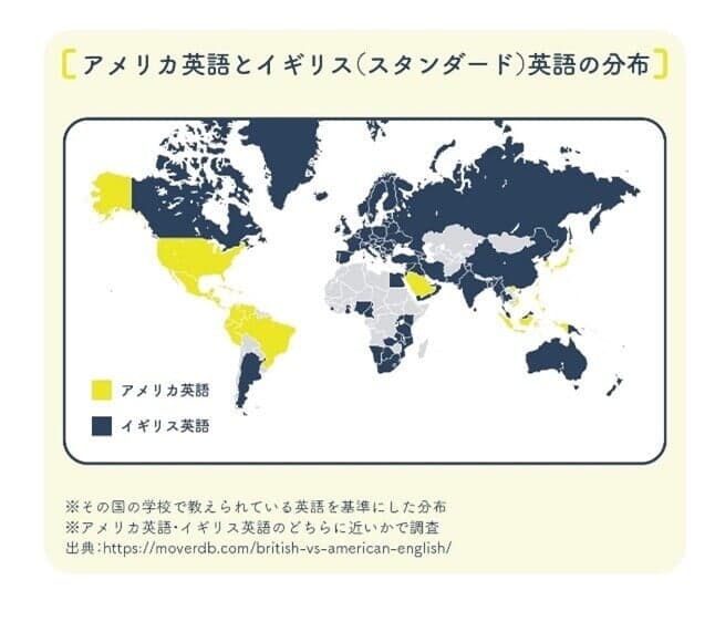 アメリカ英語とイギリス英語の分布図
