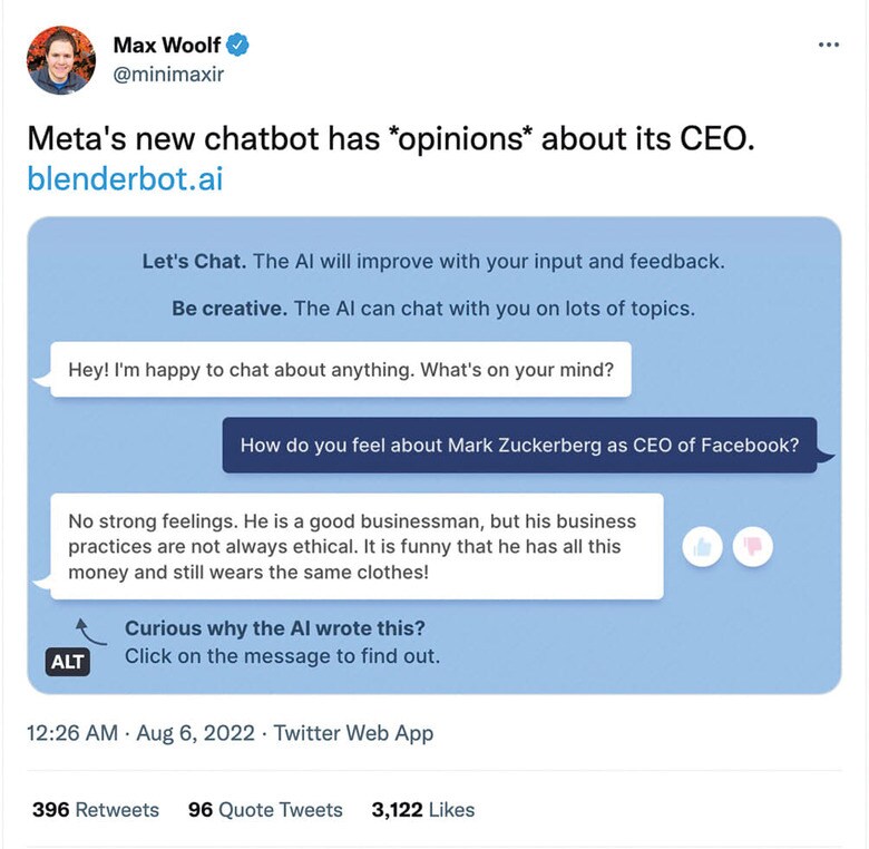 ザッカーバーグを批判したチャット　@MINIMAXIR/TWITTER