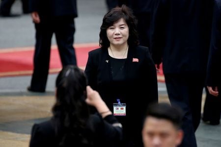 北朝鮮の崔善姫（チェ・ソンヒ）第１外務次官は５日、トランプ米大統領が北朝鮮への軍事力行使に言及したことや金正恩朝鮮労働党委員長を「ロケットマン」と呼んだことについて、北朝鮮を挑発する目的なら「非常に危険な挑戦だ」とけん制した。ハノイで３月代表撮影（２０１９年　ロイター）