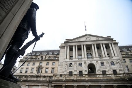 　イングランド銀行（英中央銀行）は１０日、システム横断的な初のストレステスト（健全性審査）の第２段階を開始すると表明した。２０２２年１１月撮影（２０２３年　ロイター／Toby Melville）