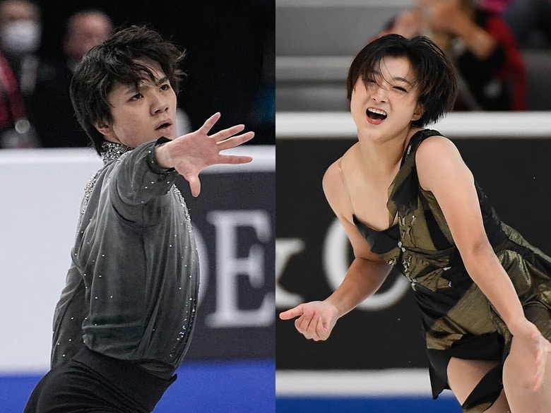 スケートカナダ2022男子フリーでの宇野と、スケートアメリカ2022女子ショートプログラムの坂本　FROM LEFT：John E. Sokolowski-USA TODAY Sports via REUTERS, Eric Canha-USA TODAY Sports via REUTERS