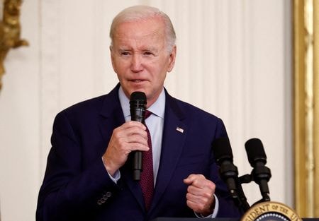 　５月１７日、サリバン米大統領補佐官（国家安全保障担当）は、バイデン米大統領（写真）が年内に、全ての太平洋島しょ国首脳を招いたサミットを開催する意向であることを明らかにした。写真はワシントンで１６日撮影（２０２３年　ロイター／Evelyn Hockstein）