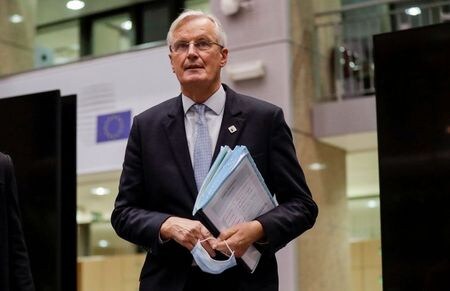 　１０月２１日、欧州連合（ＥＵ）のバルニエ首席交渉官（写真）は、英国との通商協定について、双方が懸命に努力し数日以内に対立を克服すれば実現可能との認識を示した。ブリュッセルで１５日、代表撮影（２０２０年　ロイター）