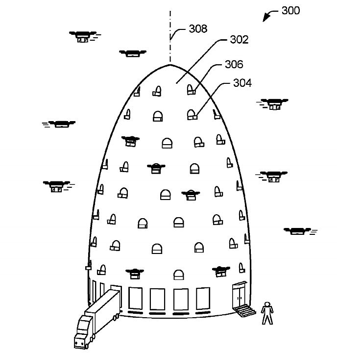 アマゾンが提出した特許申請書類にある「ドローンの巣」コンセプト図