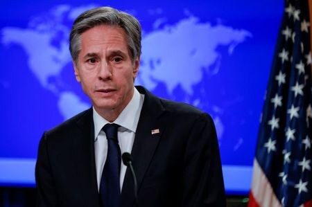 ブリンケン米国務長官は５日、イラン問題を巡り英仏独の外相と会談した。写真は１月２７日、ワシントンで撮影（２０２１年　ロイター／Carlos Barria/Pool）