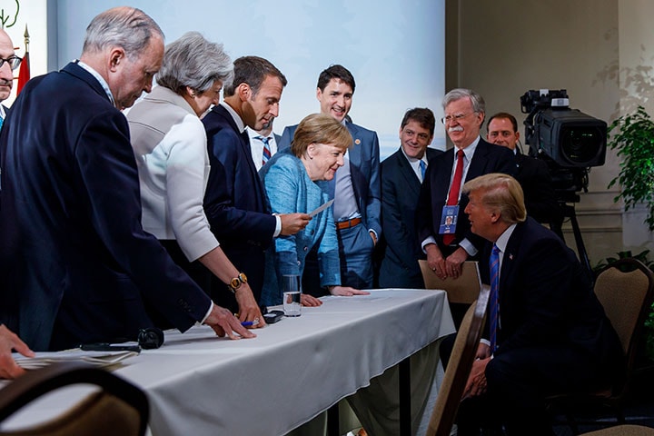 6月のＧ7でもトランプは貿易問題で同盟国の指導者を侮辱し、追加関税の報復合戦に火をつけた　Adam Scotti/REUTERS