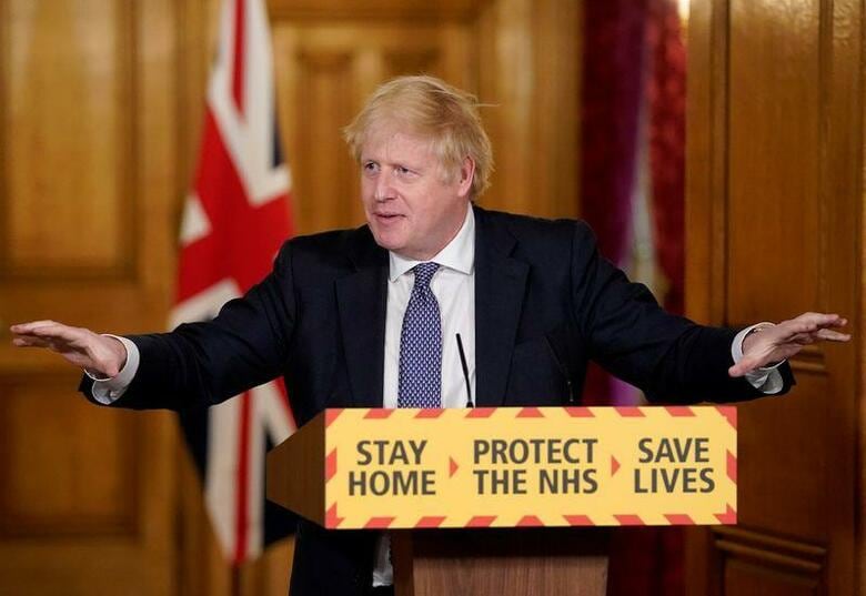 英国のジョンソン首相は３０日、国内の新型コロナウイルス流行はピークを過ぎたとし、来週にもロックダウン（都市封鎖）措置の出口戦略を発表すると述べた。官邸提供写真（２０２０年　ロイター）