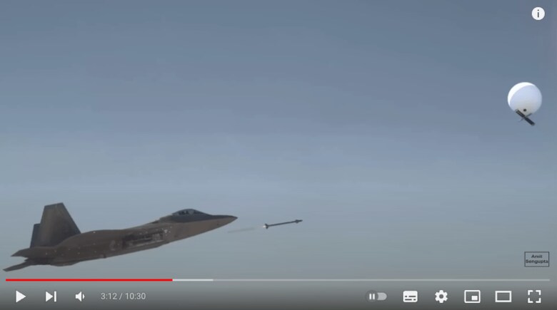 中国の気球に向かってミサイルを発射する米軍のF22戦闘機（イメージ）　Amit Sengupta-YouTube