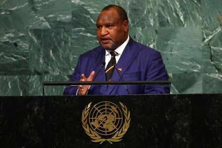 　１２月１１日、パプアニューギニアのマラペ首相（写真）は、中国とは安全保障について協議していないと述べた。写真は昨年９月、米ニューヨークの国連本部で撮影（２０２３年　ロイター/Mike Segar）