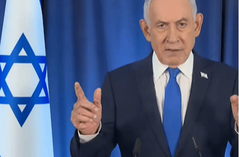 ネタニヤフが3月13日に行ったテレビ演説からのスクリーンショット　Israeli Government Press Office/YouTube