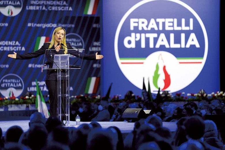 メローニ率いる「イタリアの同胞」は「唯一の野党」として支持を拡大してきた　PIER MARCO TACCA/GETTY IMAGES