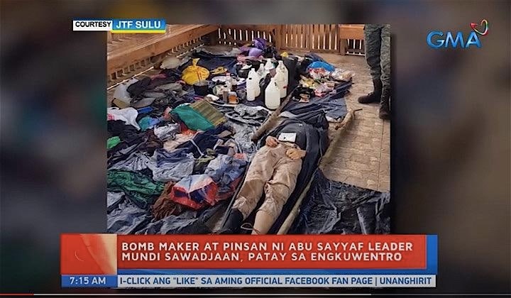 銃撃戦で殺害されたアルシバール・サワジャン容疑者のアジトからは多数の武器が発見された。　GMA News / YouTube