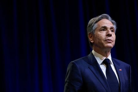 ブリンケン米国務長官が来週、スウェーデン、ノルウェー、フィンランドの北欧３カ国を訪問し、ロシアの侵攻が続くウクライナの防衛・抑止力向上に向けた方策などを巡り協議する。４月２８日撮影（２０２３年　ロイター/Kevin Mohatt/File Photo）