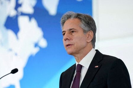 7月７日、  米国務省はブリンケン国務長官（写真）が９─１５日に英国、リトアニア、インドネシアを歴訪すると発表した。ワシントンの米国務省で６月撮影（２０２３年　ロイター/Sarah Silbiger）
