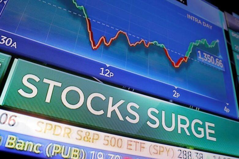 米国株式市場は急反発し、前日に2000ドルを超える下げを記録したダウ平均株価はこの日1167ドル高で取引を終えた。ニューヨーク証券取引所で撮影（2020年　ロイター/ANDREW KELLY）