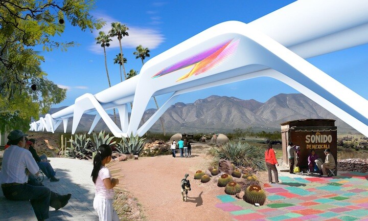 国境の壁の代わりに、チューブ型列車システムを。　Photograph: Otra Nation