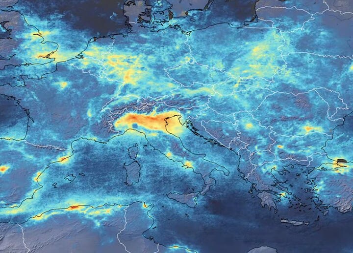 イタリア北部で二酸化窒素の排出量が大幅に減少した...... ESA-YouTube