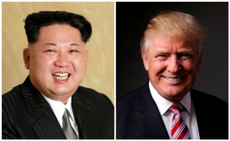 ５月１６日、トランプ米大統領（右）は、来月開催予定の北朝鮮の金正恩朝鮮労働党委員長（左）との首脳会談の実現が不透明な情勢になっていることを認めたが、朝鮮半島の非核化を主張は続けるとの立場を示した。金氏の写真は２０１６年１０月ＫＣＮＡ提供。トランプ氏はニューヨークで２０１６年５月撮影（２０１８年　ロイター/KCNA /Lucas Jackson）