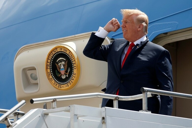 ５月３１日、トランプ米大統領は、北朝鮮の非核化で合意を得るには１回以上の首脳会談が必要となる可能性があるとの認識を示した。写真はテキサス州で同日撮影（２０１８年　ロイター/Joshua Roberts）