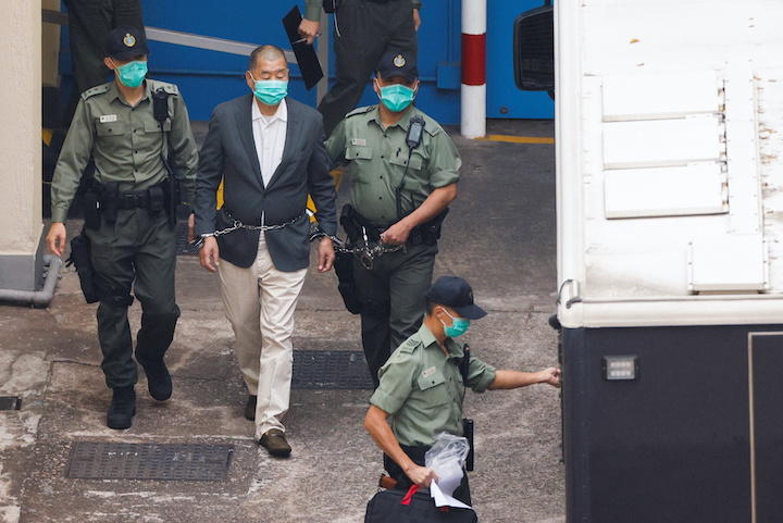 国安法違反で起訴された蘋果日報の創業者、黎智英。台湾の独立派もこうなるのか？　Tyrone Siu-REUTERS