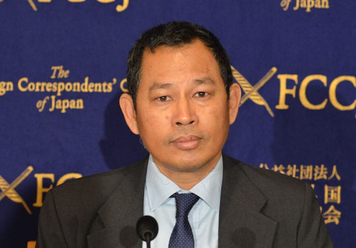 ロヒンギャの窮状と保護を訴え続けるモンザルニ（2018年10月、日本外国特派員協会での会見）　Yusuke Maekawa-NEWSWEEK JAPAN