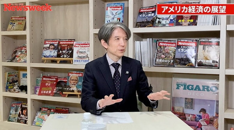 動画に出演する加谷珪一氏（3月19日、東京都品川区）　ニューズウィーク日本版-YouTube