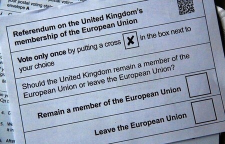 　６月２１日、英世論調査によると、ＥＵ残留派のリードが縮まった。写真は投票用紙。ロンドンで１日撮影（２０１６年　ロイター／Russell Boyce）