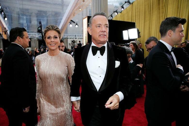 米ピープル誌によると、オーストラリアで新型コロナウイルスへの感染が確認され、隔離されていた米俳優トム・ハンクス（63）さんがクイーンズランド州の病院から退院した。写真はハリウッドで2月撮影（2020年　ロイター／Mike Blake）