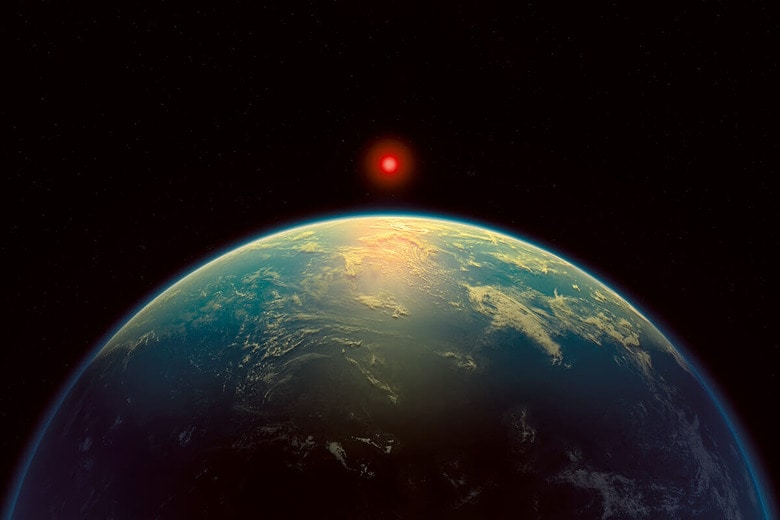 この巨大な惑星に生物が？（深い海が広がる惑星K2‒18bの想像図）　ZUMAｰREUTERS