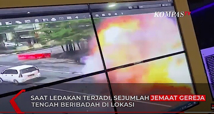 自爆テロが発生した直後の監視カメラの映像より　KOMPASTV / YouTube