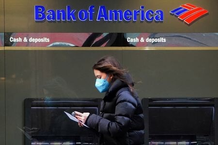 米金融大手バンク・オブ・アメリカ（ＢｏｆＡ）は３０日、日銀とイングランド銀行（英中央銀行）が先週実施した介入はパニック状態の市場を落ち着かせるのに役立ったものの「信頼できるものでも、協調的でもない」との見解を示した。１月１９日撮影（２０２２年　ロイター/Carlo Allegri/File Photo）