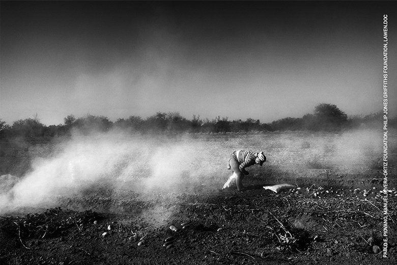 「長期プロジェクト（南米）」部門 『農薬の人的代償』 »Pablo E. Piovano　このジャガイモの収穫風景（15年9月17日）は、利益優先の経済モデルがもたらす人的代償を長期間記録したプロジェクトの1枚。アルゼンチンのジャガイモ栽培では最大40種類の農薬が使われる。農薬への暴露は癌や先天性奇形のリスクを増大させるが、規制は緩和され続けている