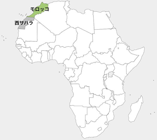 モロッコ、西サハラの位置を示す地図