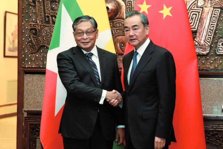 中国の王毅外相とミャンマーのチョウティンスエ国家顧問府相