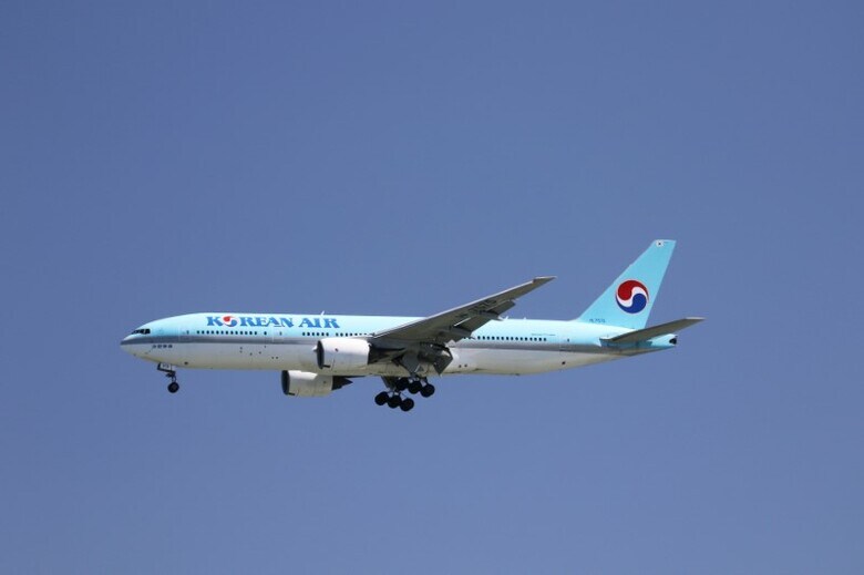 １２月２７日、大韓航空は、暴力的な乗客への対応ができていないと米歌手リチャード・マークスさんから批判されたことを受け、機内での騒動に対処するために乗務員が「迅速にスタンガンを使用する」ことを認める方針を明らかにした。写真の大韓航空機はカリフォルニア州サンフランシスコ国際空港上空で昨年４月撮影（２０１６年　ロイター／Louis Nastoro）