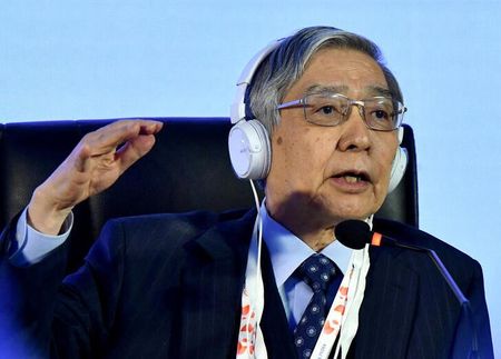 　３月２９日　日銀の黒田東彦総裁（写真）は２９日、衆院財務金融委員会で、２０１３年に策定した政府・日銀の共同声明について「政府と日銀がそれぞれの役割を分担して適切な政策を行うという面で、プラスの効果があったことは事実」と述べた。２月２３日、インド・ベンガルール郊外で撮影（２０２３年　ロイター／Samuel Rajkumar）