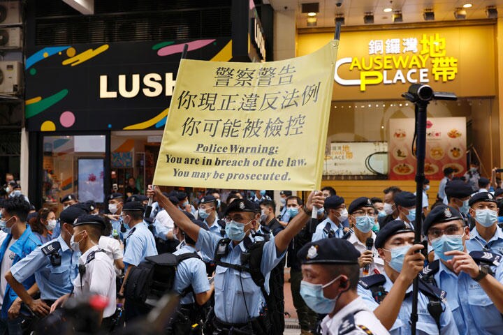 中国共産党100周年となった7月1日、香港では抗議集会が禁じられた（2021年7月1日）　TYRONE SIU-REUTERS