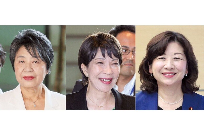 （左から）上川陽子外相、高市早苗経済安保相、野田聖子元総務相の3人が自民党総裁選に意欲を見せている　時事通信（3）