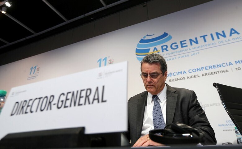 １２月１３日、アルゼンチンの首都ブエノスアイレスで開かれた２年に１度の世界貿易機関（ＷＴＯ）閣僚会議は、米国などの反対で閣僚宣言を採択しないまま閉幕した。写真はＷＴＯ閣僚会議、ブエノスアイレスで１１日撮影（２０１７年　ロイター／Marcos Brindicci）