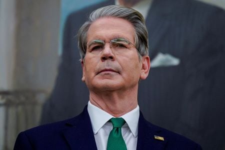 　ベセント米財務長官は、１２日に米ワシントンで開催する先進７カ国（Ｇ７）重要鉱物財務相会合に、オーストラリアやインドなども参加する見通しだと明らかにした。２０２５年１２月撮影（２０２６年　ロイター／Al Drago）