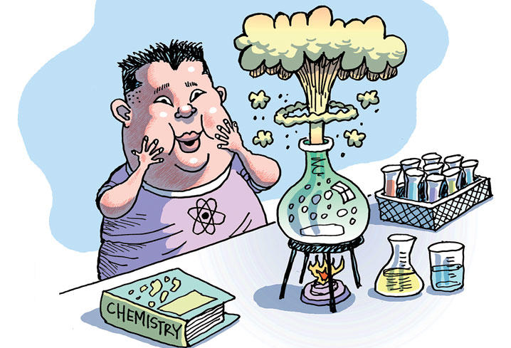 CHEMISTRY＝化学　ILLUSTRATION BY ROB ROGERS FOR NEWSWEEK JAPAN