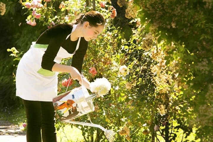 ガーデニングの水やりをする女性