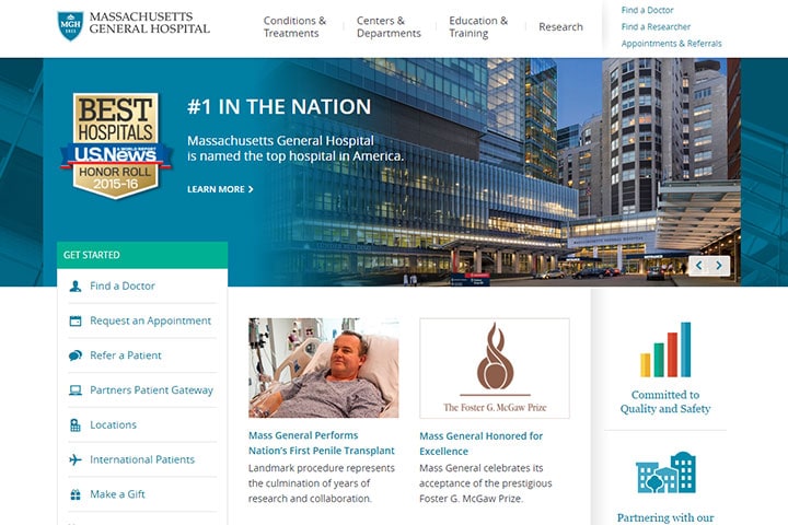 患者の写真入りで移植成功を伝える病院のホームページ　Massachusetts General Hospital