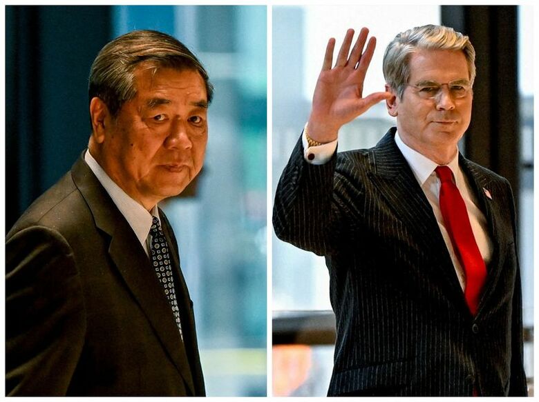 写真はベセント米財務長官（右）と中国の何立峰副首相。2026年9月20日、ニューヨークで撮影。REUTERS/Vincent Alban